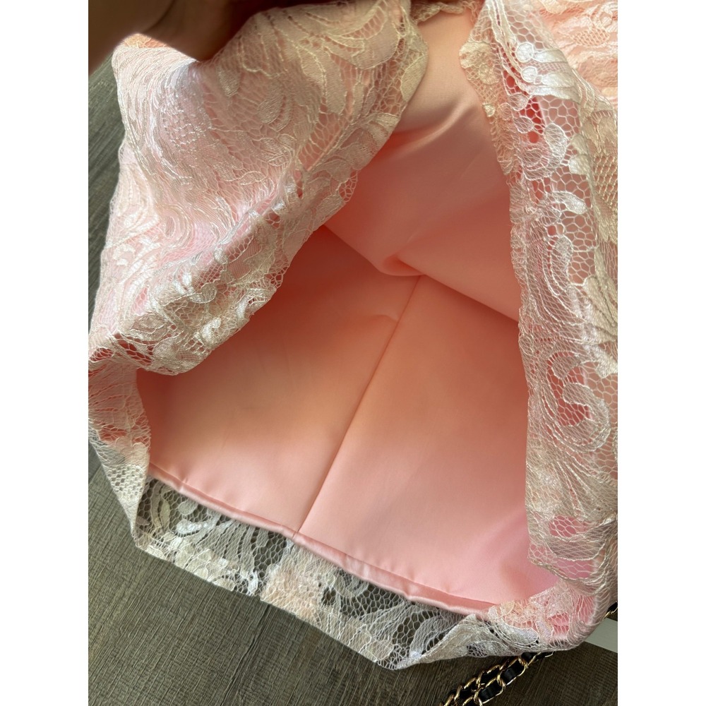 Mingda's Dress Womens Size M Pink Lace Sheath Midi Ruched Elegant Party Wedding - Picture 13 of 14